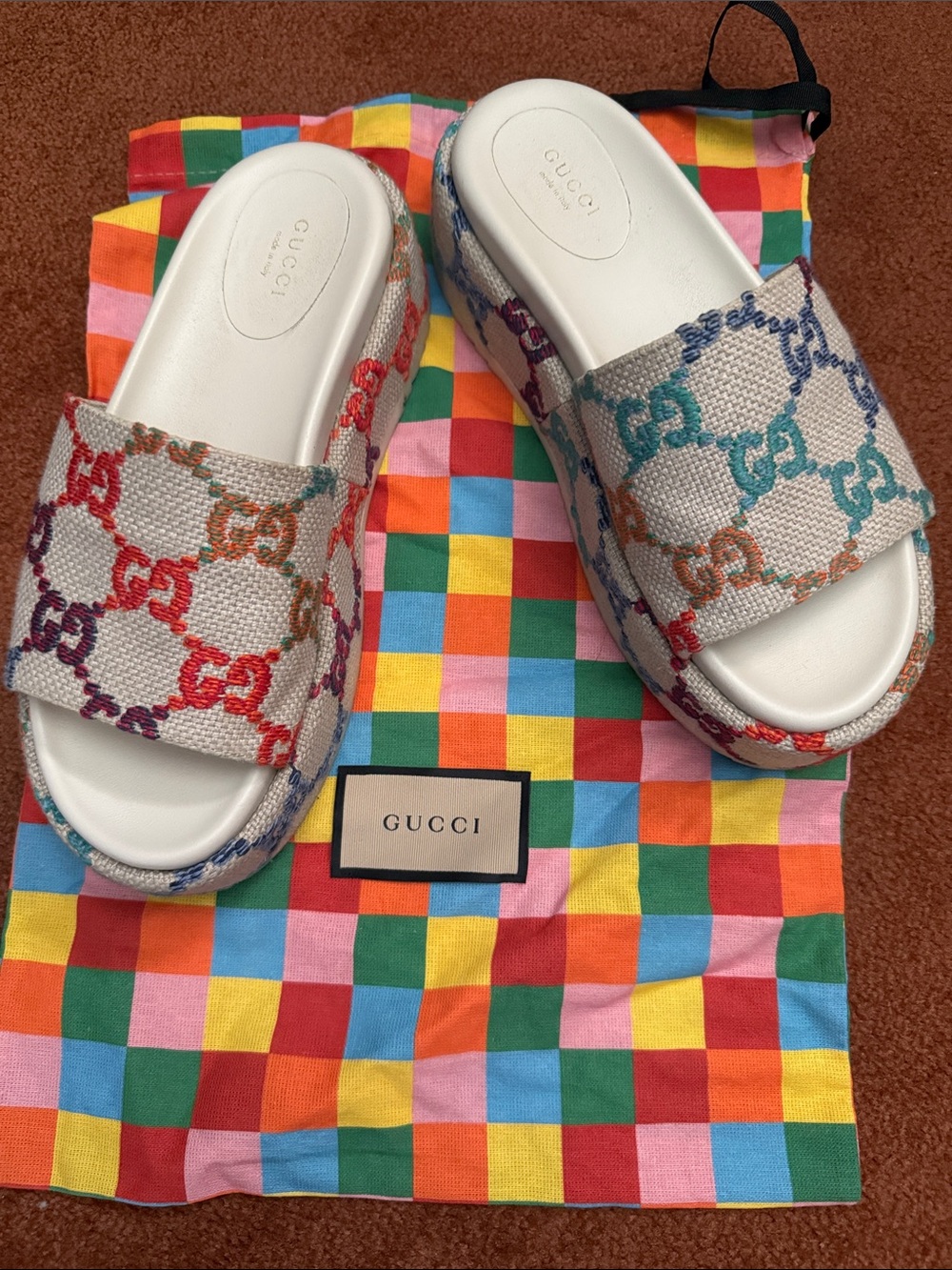 Gucci Multicolor GG Canvas Slide Sandals